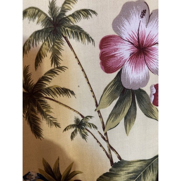 M.E. Sport Mens XL Hawaiian Shirt Yellow Floral Short Sleeve Rayon Sailboat - Picture 3 of 8